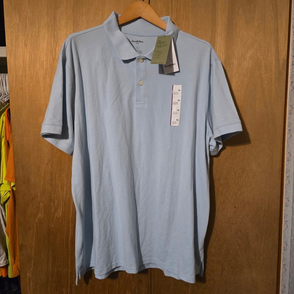 Goodfellow & Co Every Wear Polo Mens XXL Light Blue NWT Stretch No-Roll Collar